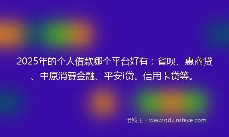 2025年的个人借款哪个平台好有：省呗、惠商贷、中原消费金融、平安i贷、信用卡贷等。