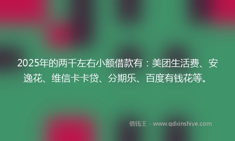 2025年的两千左右小额借款有：美团生活费、安逸花、维信卡卡贷、分期乐、百度有钱花等。