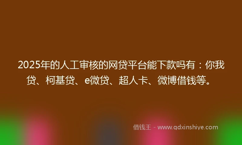 2025年的人工审核的网贷平台能下款吗有：你我贷、柯基贷、e微贷、超人卡、微博借钱等。