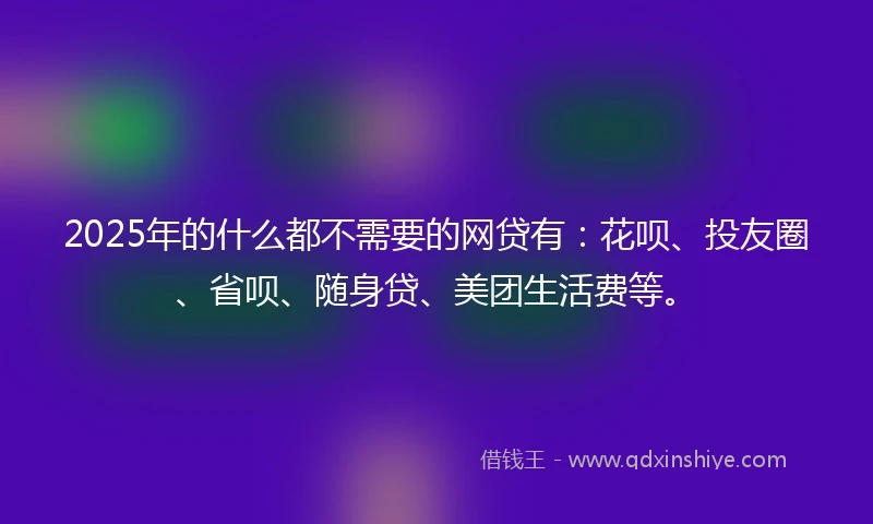 2025年的什么都不需要的网贷有：花呗、投友圈、省呗、随身贷、美团生活费等。
