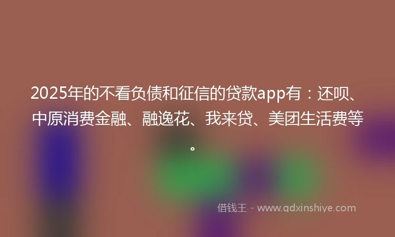 2025年的不看负债和征信的贷款app有：还呗、中原消费金融、融逸花、我来贷、美团生活费等。
