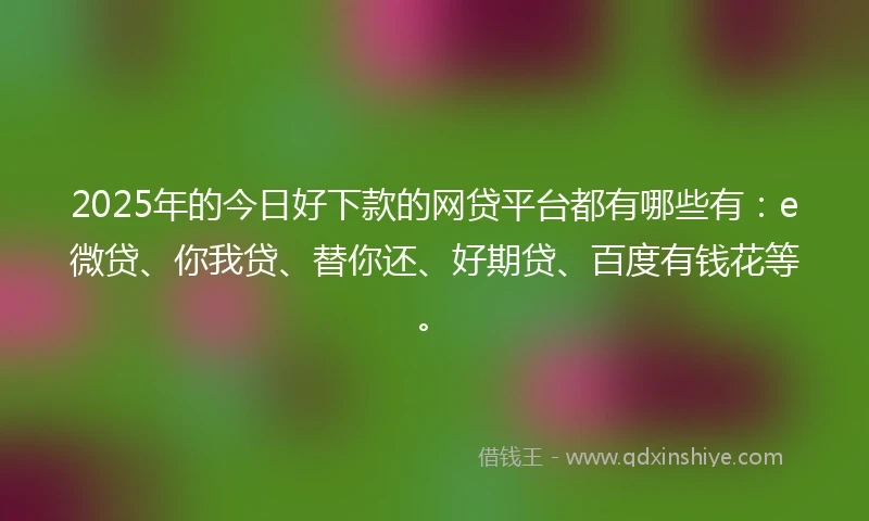 2025年的今日好下款的网贷平台都有哪些有：e微贷、你我贷、替你还、好期贷、百度有钱花等。
