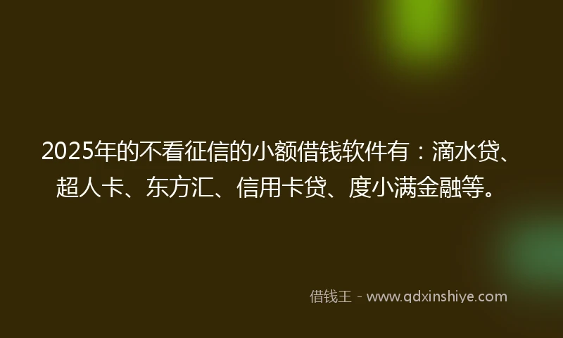 2025年的不看征信的小额借钱软件有：滴水贷、超人卡、东方汇、信用卡贷、度小满金融等。