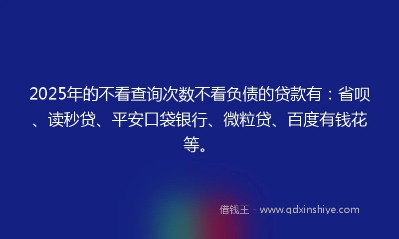 2025年的不看查询次数不看负债的贷款有：省呗、读秒贷、平安口袋银行、微粒贷、百度有钱花等。