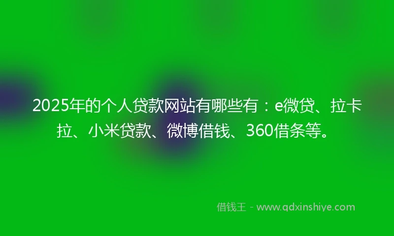 2025年的个人贷款网站有哪些有：e微贷、拉卡拉、小米贷款、微博借钱、360借条等。