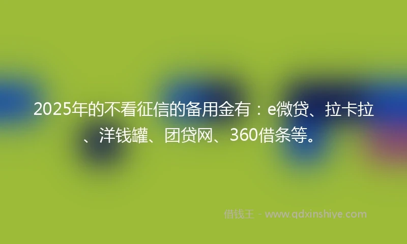2025年的不看征信的备用金有：e微贷、拉卡拉、洋钱罐、团贷网、360借条等。