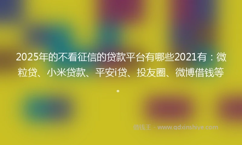 2025年的不看征信的贷款平台有哪些2021有：微粒贷、小米贷款、平安i贷、投友圈、微博借钱等。