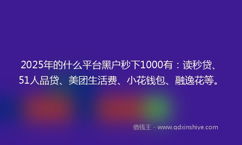 2025年的什么平台黑户秒下1000有：读秒贷、51人品贷、美团生活费、小花钱包、融逸花等。