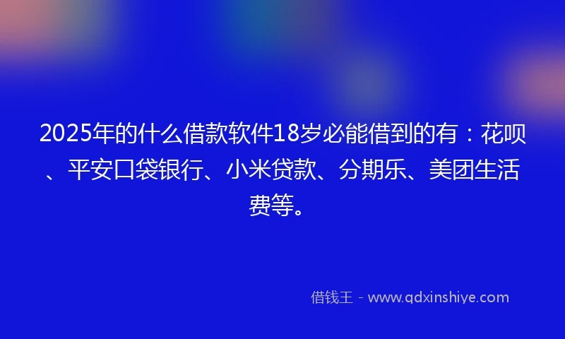 2025年的什么借款软件18岁必能借到的有：花呗、平安口袋银行、小米贷款、分期乐、美团生活费等。