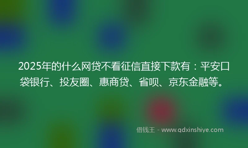 2025年的什么网贷不看征信直接下款有：平安口袋银行、投友圈、惠商贷、省呗、京东金融等。