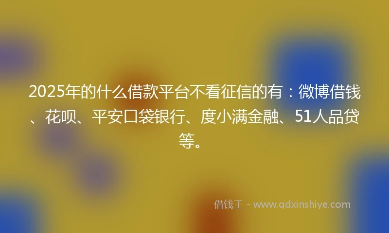 2025年的什么借款平台不看征信的有：微博借钱、花呗、平安口袋银行、度小满金融、51人品贷等。