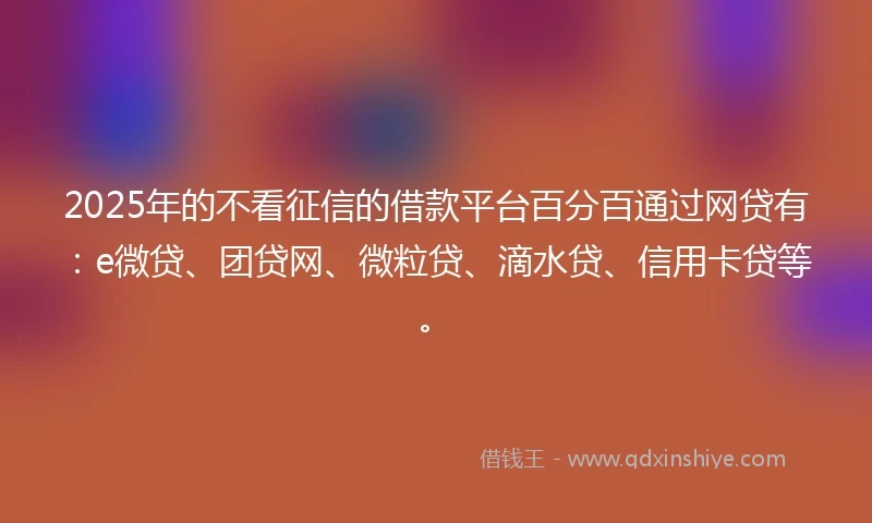 2025年的不看征信的借款平台百分百通过网贷有：e微贷、团贷网、微粒贷、滴水贷、信用卡贷等。