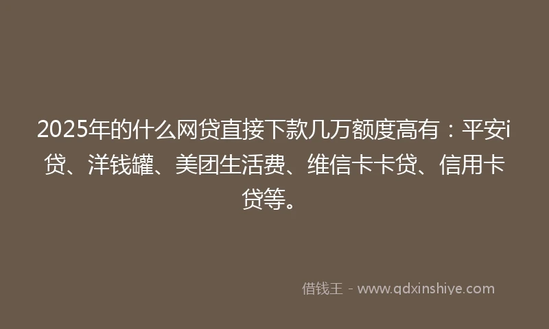 2025年的什么网贷直接下款几万额度高有：平安i贷、洋钱罐、美团生活费、维信卡卡贷、信用卡贷等。