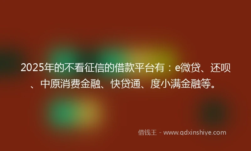 2025年的不看征信的借款平台有：e微贷、还呗、中原消费金融、快贷通、度小满金融等。