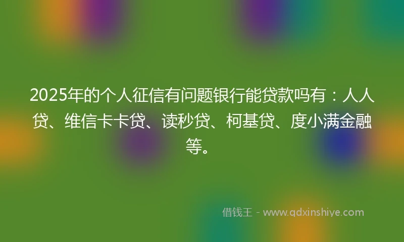 2025年的个人征信有问题银行能贷款吗有：人人贷、维信卡卡贷、读秒贷、柯基贷、度小满金融等。