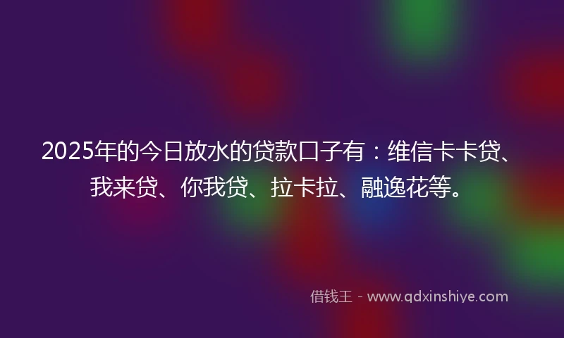 2025年的今日放水的贷款口子有：维信卡卡贷、我来贷、你我贷、拉卡拉、融逸花等。