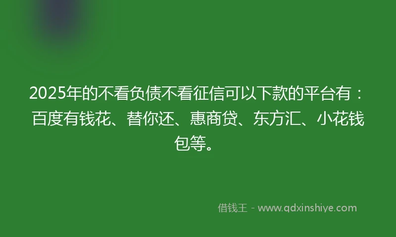 2025年的不看负债不看征信可以下款的平台有：百度有钱花、替你还、惠商贷、东方汇、小花钱包等。
