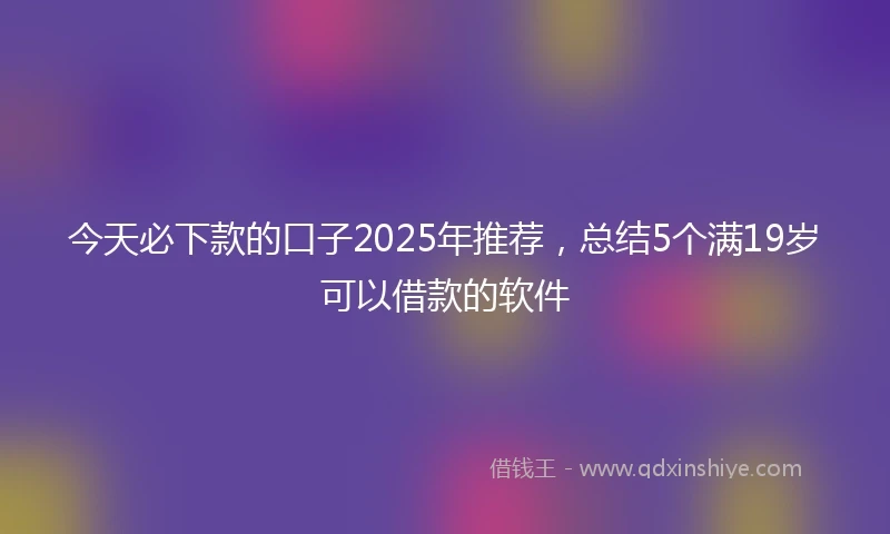 今天必下款的口子2025年推荐，总结5个满19岁可以借款的软件