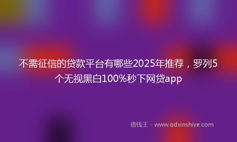 不需征信的贷款平台有哪些2025年推荐，罗列5个无视黑白100%秒下网贷app