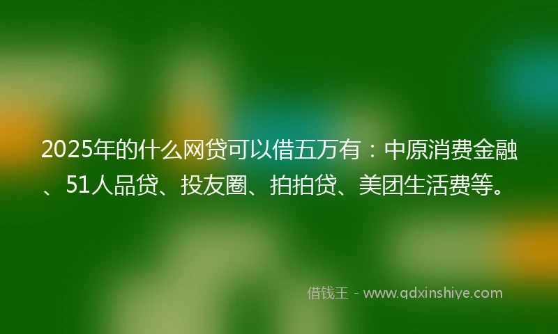 2025年的什么网贷可以借五万有：中原消费金融、51人品贷、投友圈、拍拍贷、美团生活费等。
