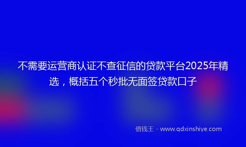 不需要运营商认证不查征信的贷款平台2025年精选，概括五个秒批无面签贷款口子