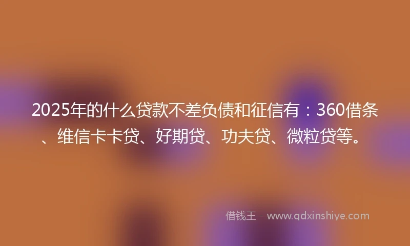 2025年的什么贷款不差负债和征信有：360借条、维信卡卡贷、好期贷、功夫贷、微粒贷等。