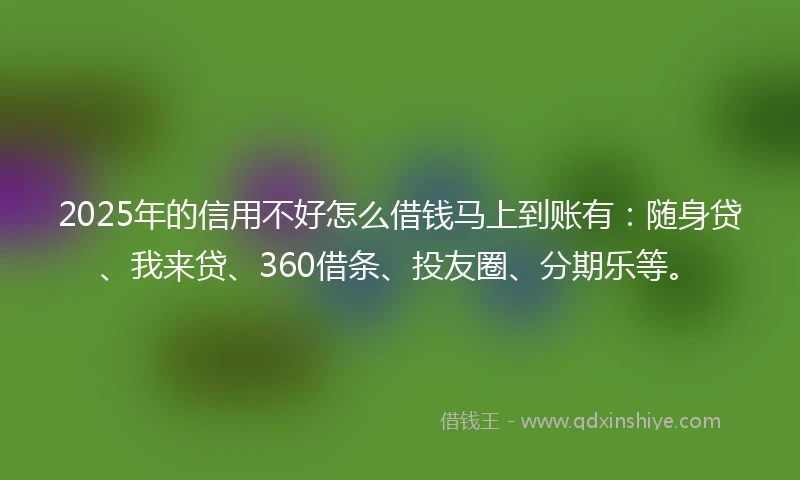 2025年的信用不好怎么借钱马上到账有：随身贷、我来贷、360借条、投友圈、分期乐等。