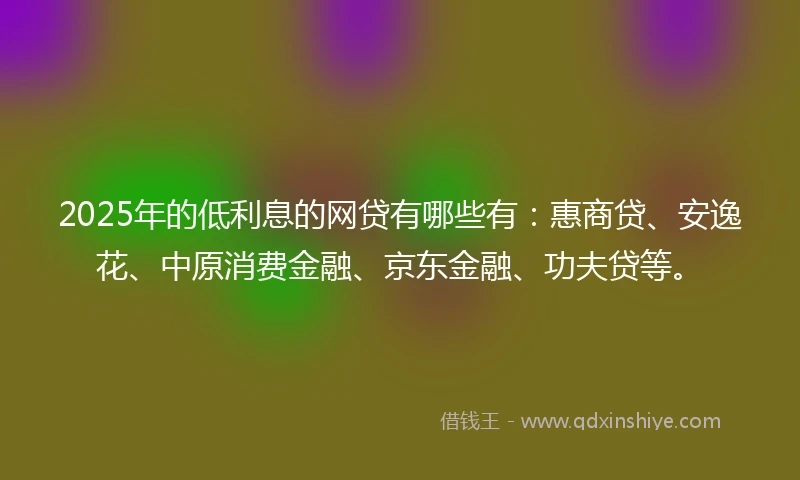 2025年的低利息的网贷有哪些有：惠商贷、安逸花、中原消费金融、京东金融、功夫贷等。
