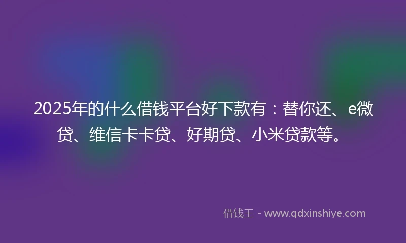 2025年的什么借钱平台好下款有：替你还、e微贷、维信卡卡贷、好期贷、小米贷款等。