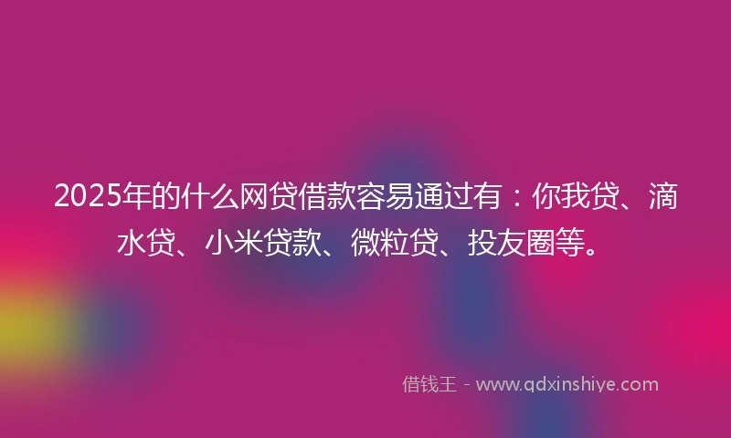 2025年的什么网贷借款容易通过有：你我贷、滴水贷、小米贷款、微粒贷、投友圈等。