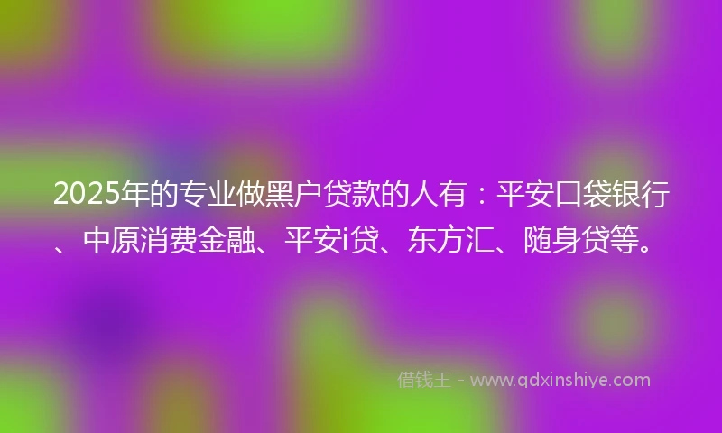 2025年的专业做黑户贷款的人有：平安口袋银行、中原消费金融、平安i贷、东方汇、随身贷等。