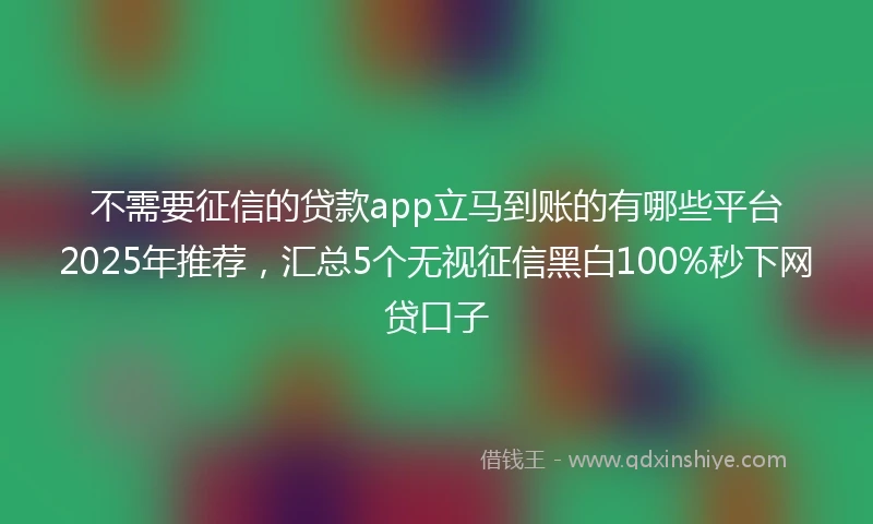 不需要征信的贷款app立马到账的有哪些平台2025年推荐，汇总5个无视征信黑白100%秒下网贷口子