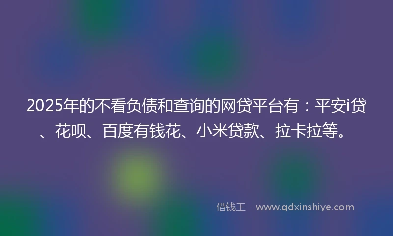 2025年的不看负债和查询的网贷平台有：平安i贷、花呗、百度有钱花、小米贷款、拉卡拉等。