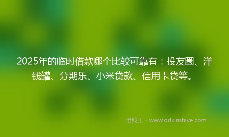 2025年的临时借款哪个比较可靠有：投友圈、洋钱罐、分期乐、小米贷款、信用卡贷等。