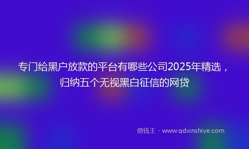 专门给黑户放款的平台有哪些公司2025年精选，归纳五个无视黑白征信的网贷
