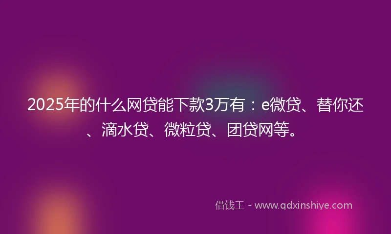 2025年的什么网贷能下款3万有：e微贷、替你还、滴水贷、微粒贷、团贷网等。