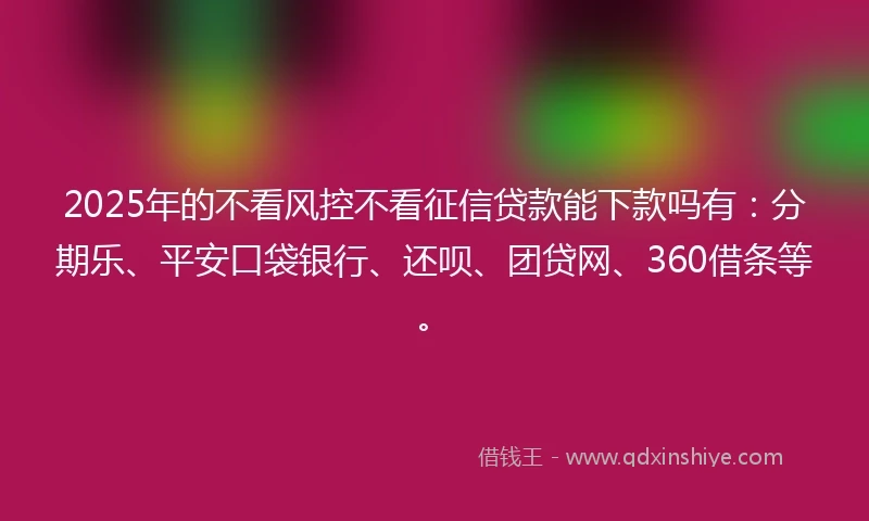 2025年的不看风控不看征信贷款能下款吗有：分期乐、平安口袋银行、还呗、团贷网、360借条等。
