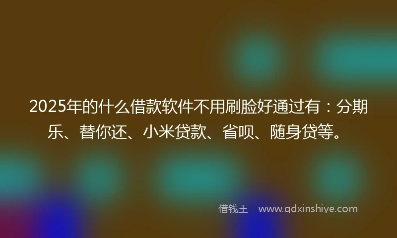 2025年的什么借款软件不用刷脸好通过有：分期乐、替你还、小米贷款、省呗、随身贷等。