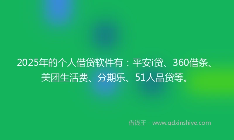 2025年的个人借贷软件有：平安i贷、360借条、美团生活费、分期乐、51人品贷等。