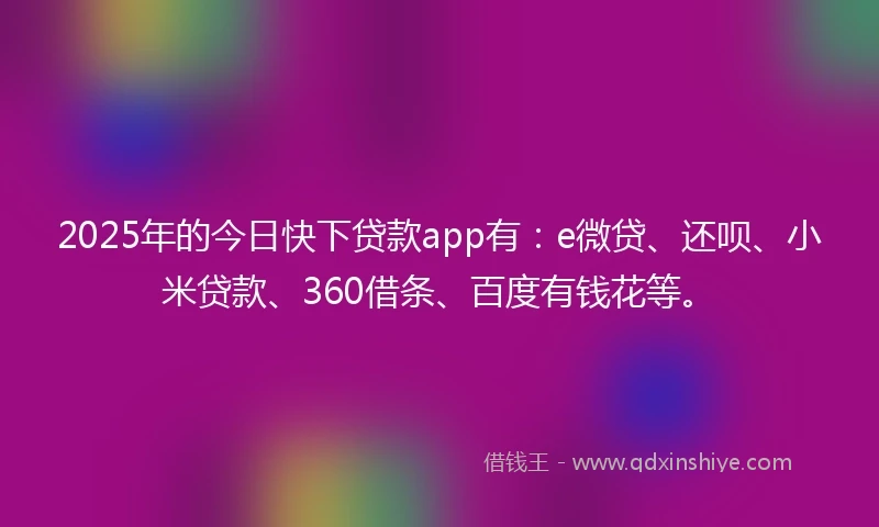 2025年的今日快下贷款app有：e微贷、还呗、小米贷款、360借条、百度有钱花等。