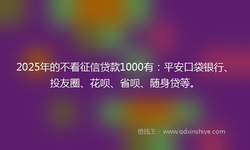 2025年的不看征信贷款1000有：平安口袋银行、投友圈、花呗、省呗、随身贷等。