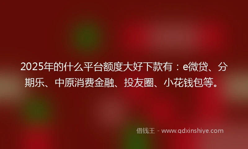 2025年的什么平台额度大好下款有：e微贷、分期乐、中原消费金融、投友圈、小花钱包等。