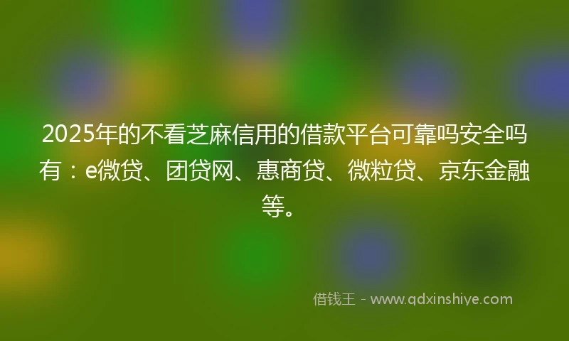 2025年的不看芝麻信用的借款平台可靠吗安全吗有：e微贷、团贷网、惠商贷、微粒贷、京东金融等。