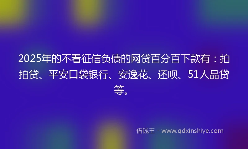 2025年的不看征信负债的网贷百分百下款有：拍拍贷、平安口袋银行、安逸花、还呗、51人品贷等。