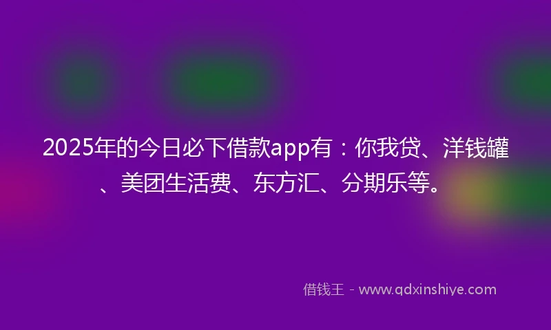 2025年的今日必下借款app有：你我贷、洋钱罐、美团生活费、东方汇、分期乐等。