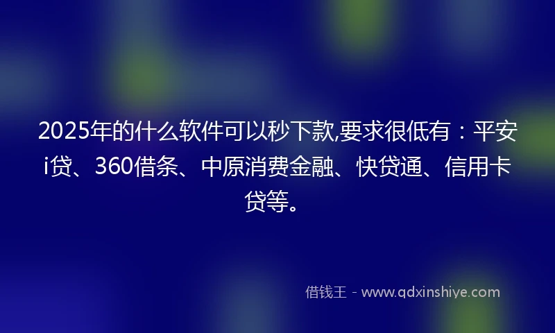 2025年的什么软件可以秒下款,要求很低有：平安i贷、360借条、中原消费金融、快贷通、信用卡贷等。
