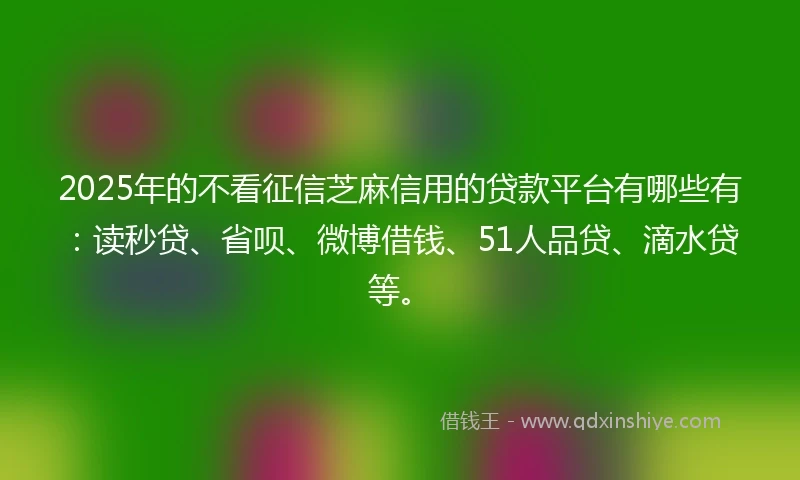 2025年的不看征信芝麻信用的贷款平台有哪些有：读秒贷、省呗、微博借钱、51人品贷、滴水贷等。