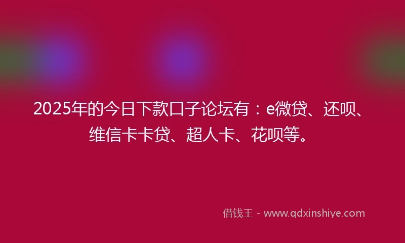 2025年的今日下款口子论坛有：e微贷、还呗、维信卡卡贷、超人卡、花呗等。
