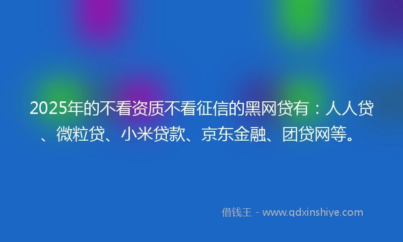 2025年的不看资质不看征信的黑网贷有：人人贷、微粒贷、小米贷款、京东金融、团贷网等。