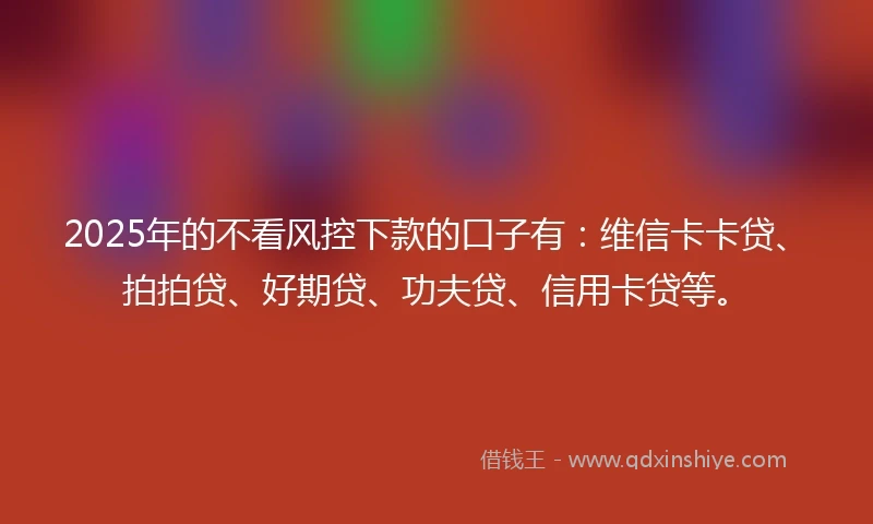 2025年的不看风控下款的口子有：维信卡卡贷、拍拍贷、好期贷、功夫贷、信用卡贷等。